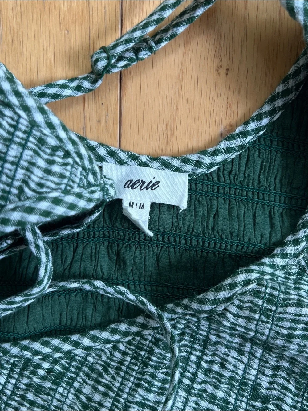 aerie At the Barre Green Gingham Maxi Dress with Smocked Bodice - Picture 3 of 7